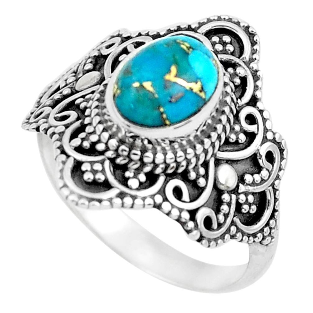 1.94cts blue copper turquoise 925 silver solitaire ring jewelry size 7 p53111