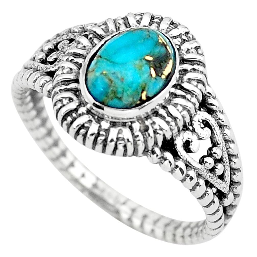 2.23cts blue copper turquoise 925 silver solitaire ring jewelry size 8 p55776