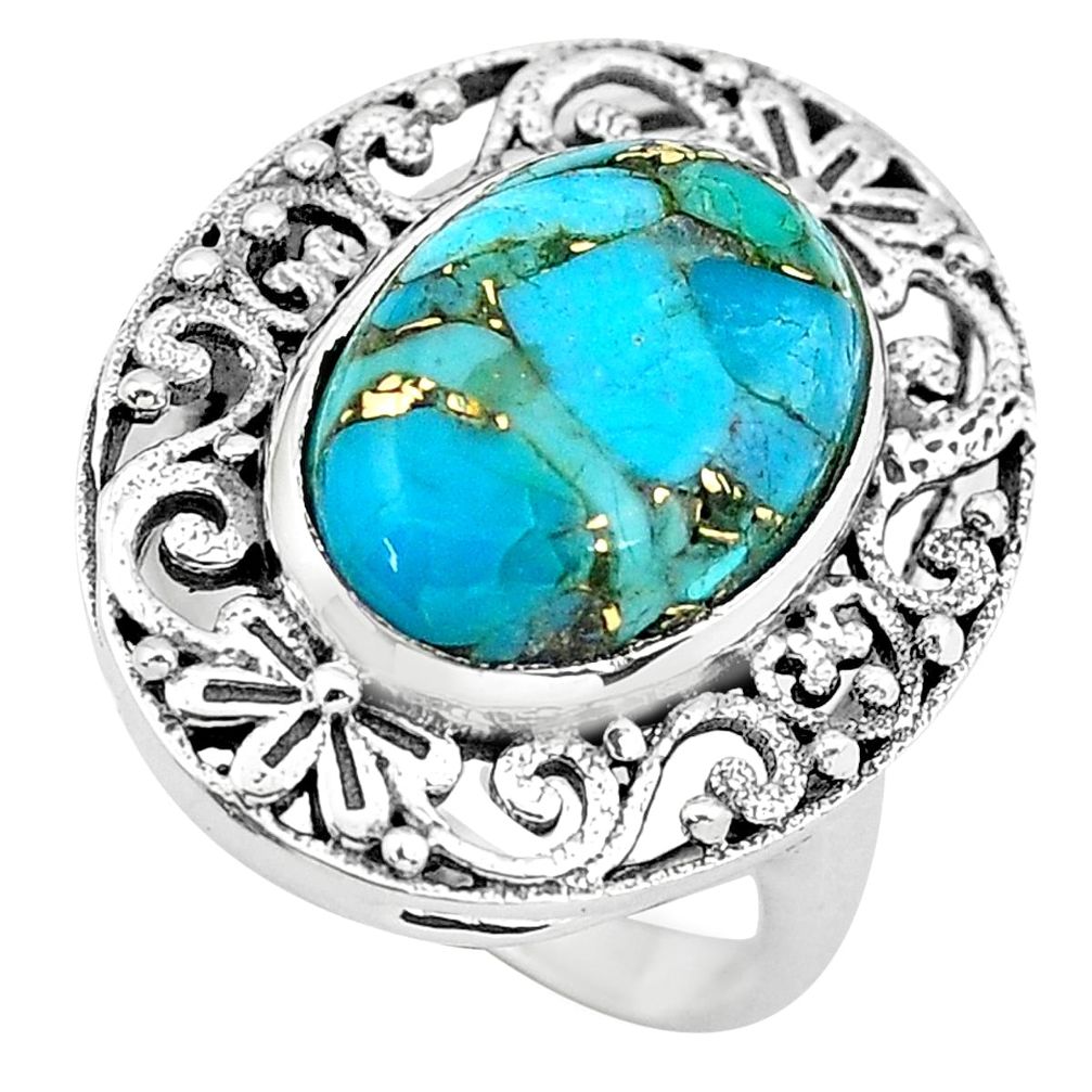 6.83cts blue copper turquoise 925 silver solitaire ring jewelry size 6 p55892