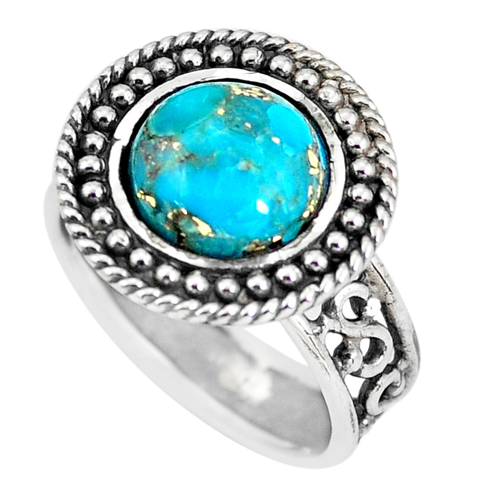 4.38cts blue copper turquoise 925 silver solitaire ring jewelry size 8 p56016