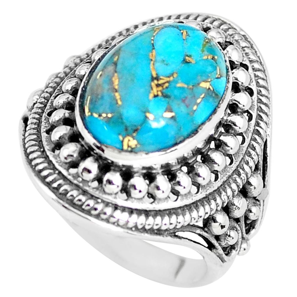 6.42cts blue copper turquoise 925 silver solitaire ring jewelry size 8 p56033