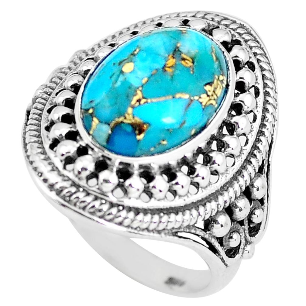6.42cts blue copper turquoise 925 silver solitaire ring jewelry size 8 p61155