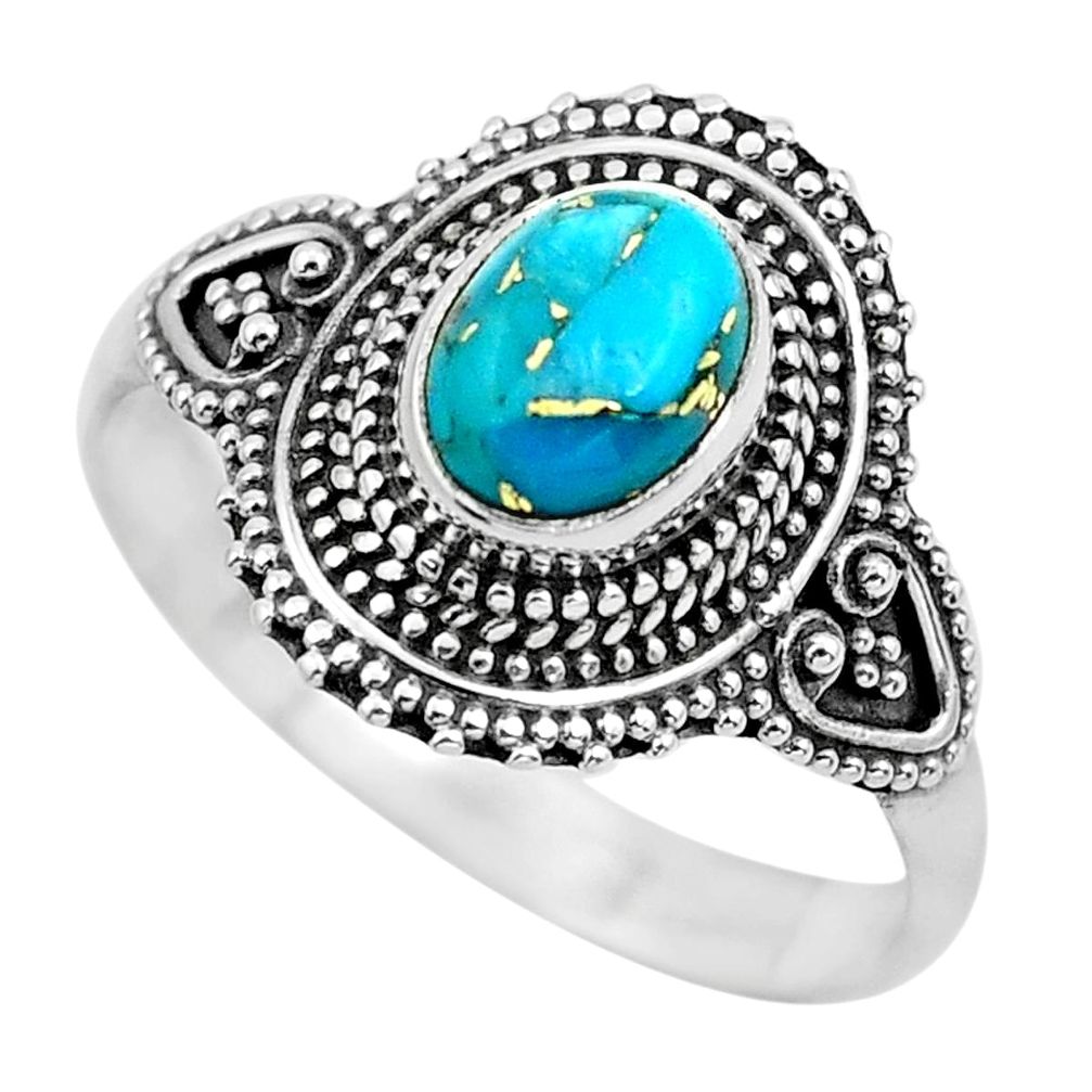 2.23cts blue copper turquoise 925 silver solitaire ring jewelry size 10.5 p62872