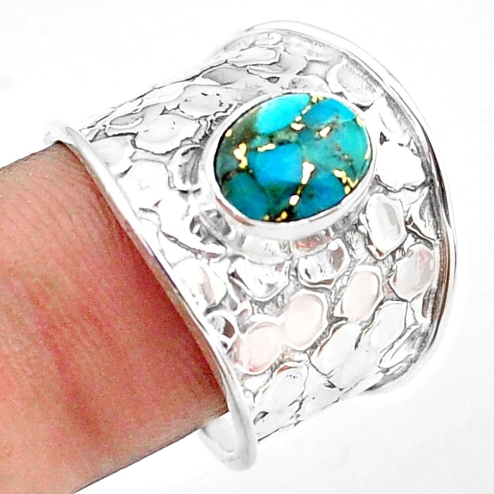 3.29cts blue copper turquoise 925 silver solitaire ring jewelry size 8.5 p74846