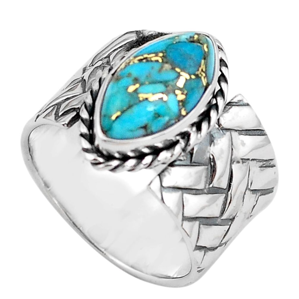 6.12cts blue copper turquoise 925 silver solitaire ring jewelry size 7.5 p87971