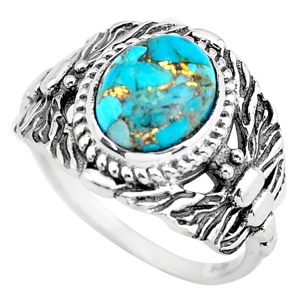 4.02cts blue copper turquoise 925 sterling silver solitaire ring size 9 p55797