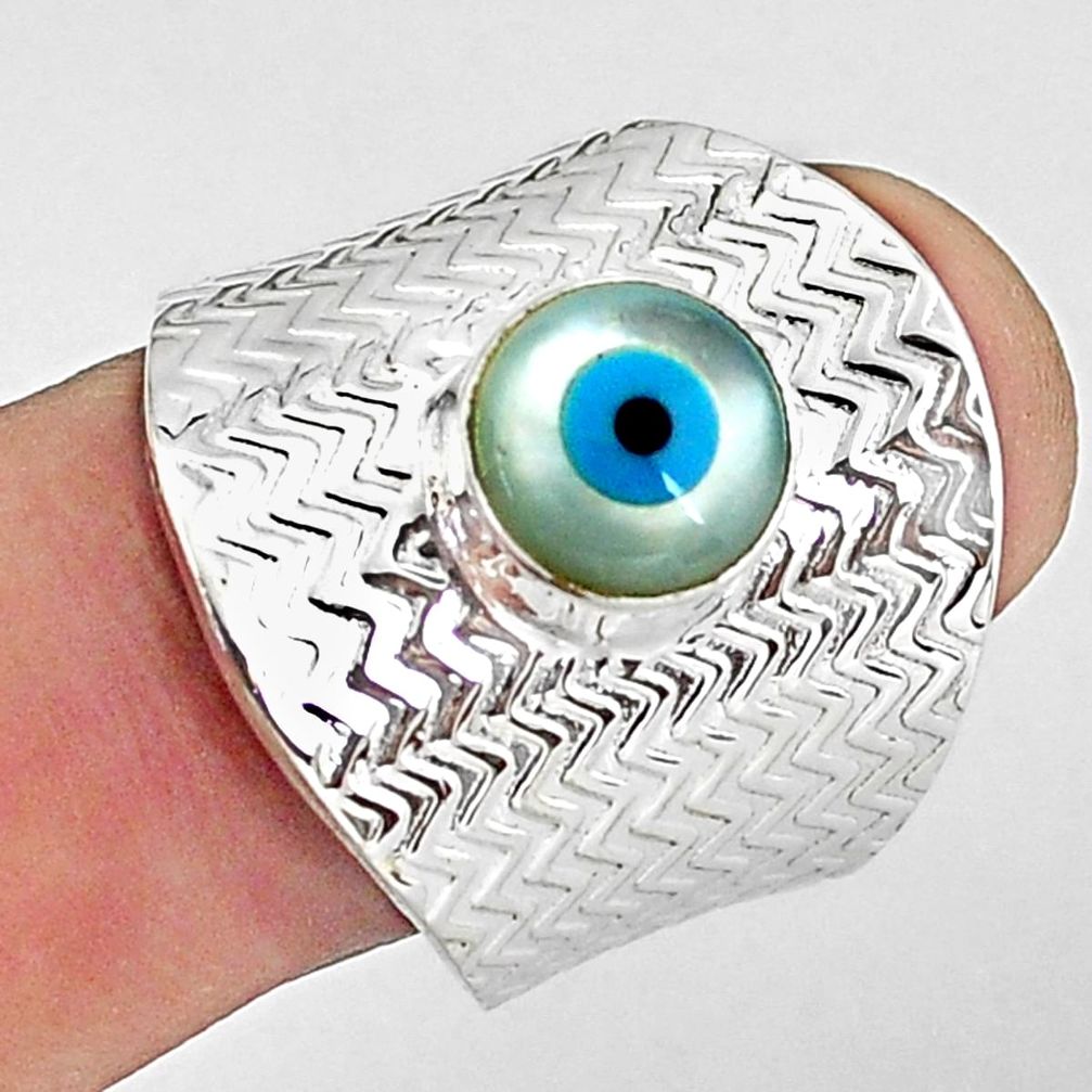 3.14cts blue evil eye talismans 925 silver adjustable ring jewelry size 8 p57149