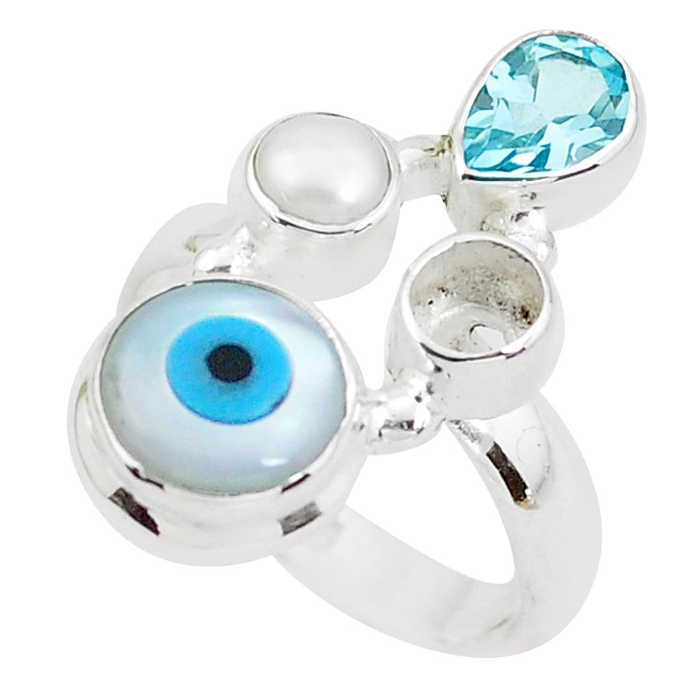6.07cts blue evil eye talismans topaz 925 sterling silver ring size 7 p52623