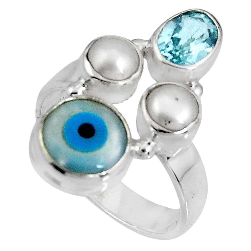 7.89cts blue evil eye talismans topaz 925 sterling silver ring size 8 p90723