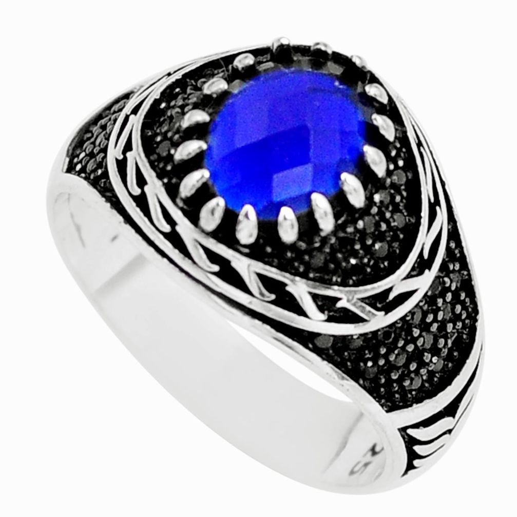 4.82cts blue sapphire (lab) topaz 925 sterling silver mens ring size 10.5 c2917