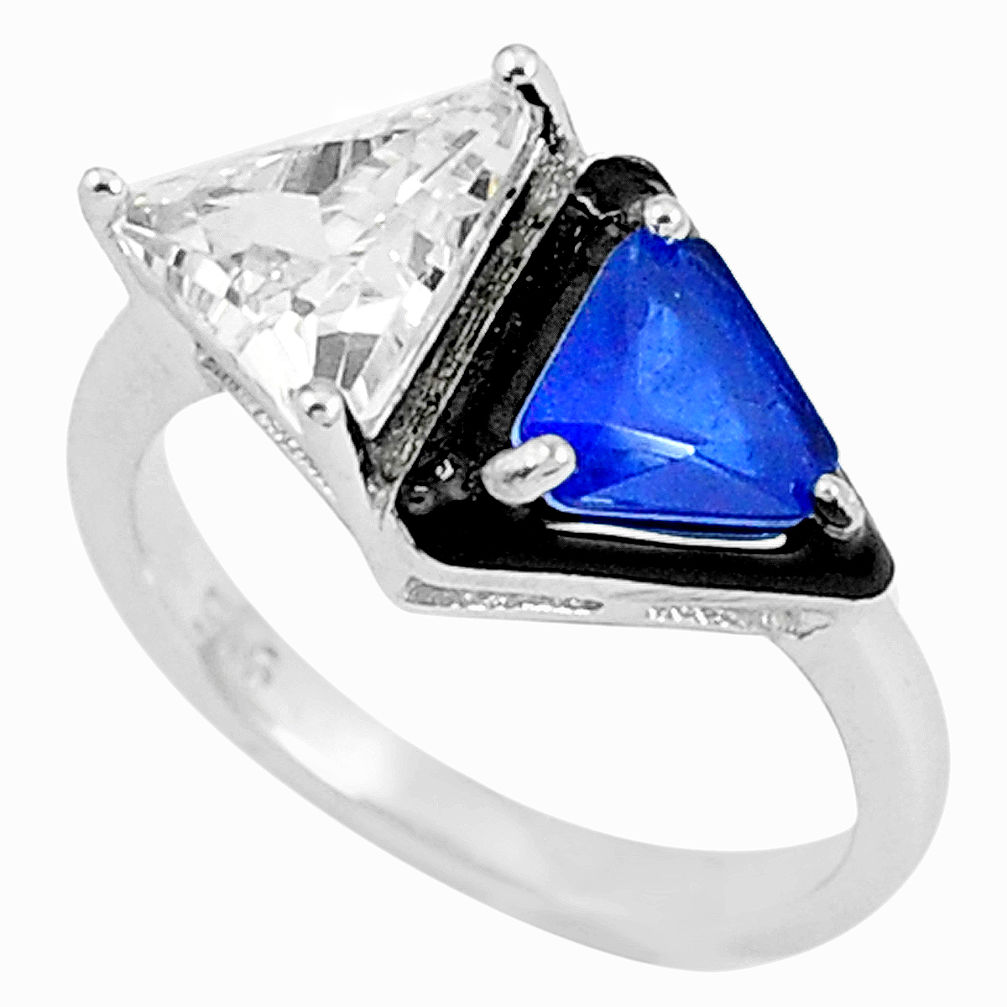 LAB 5.95cts blue sapphire (lab) topaz enamel 925 sterling silver ring size 8 c2601