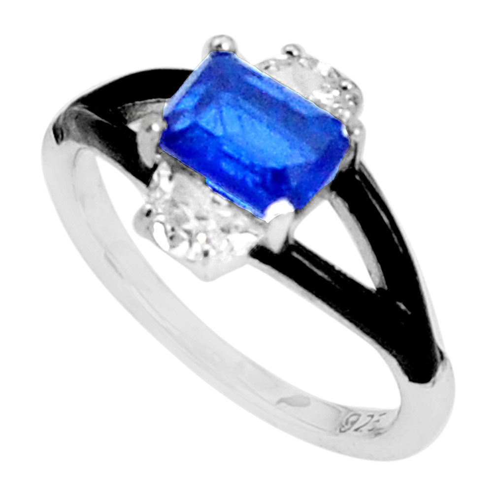 3.42cts blue sapphire (lab) topaz enamel 925 sterling silver ring size 7 c2626