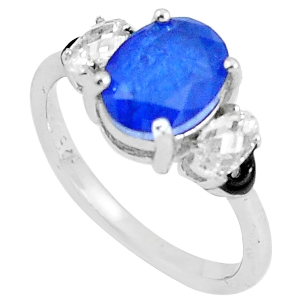5.22cts blue sapphire (lab) topaz enamel 925 sterling silver ring size 9 c2667