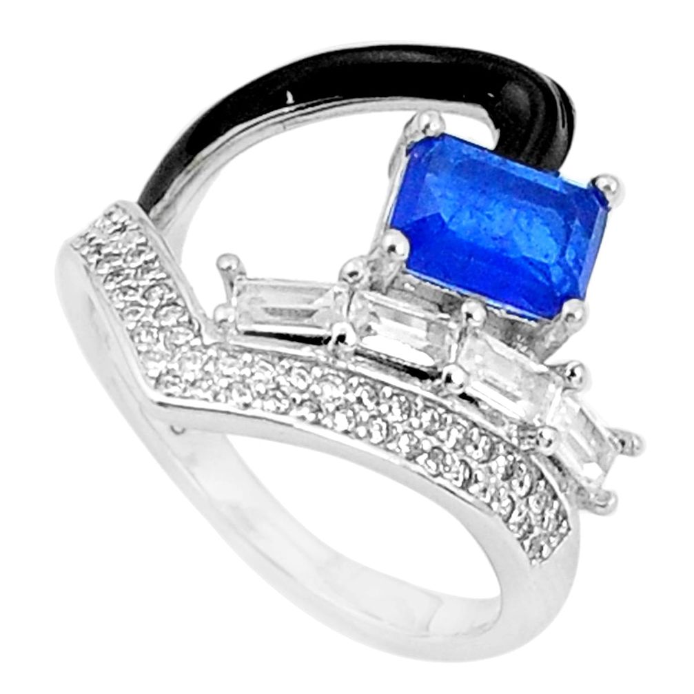 3.91cts blue sapphire (lab) topaz enamel 925 sterling silver ring size 6.5 c2673