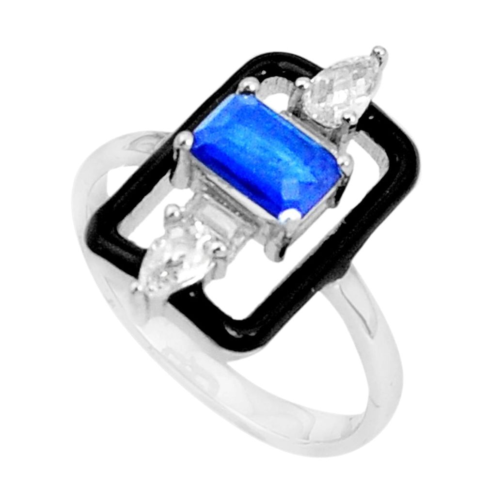 3.14cts blue sapphire (lab) topaz enamel 925 sterling silver ring size 9 c2674