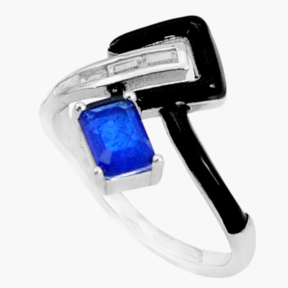 3.50cts blue sapphire (lab) topaz enamel 925 sterling silver ring size 8 c2691