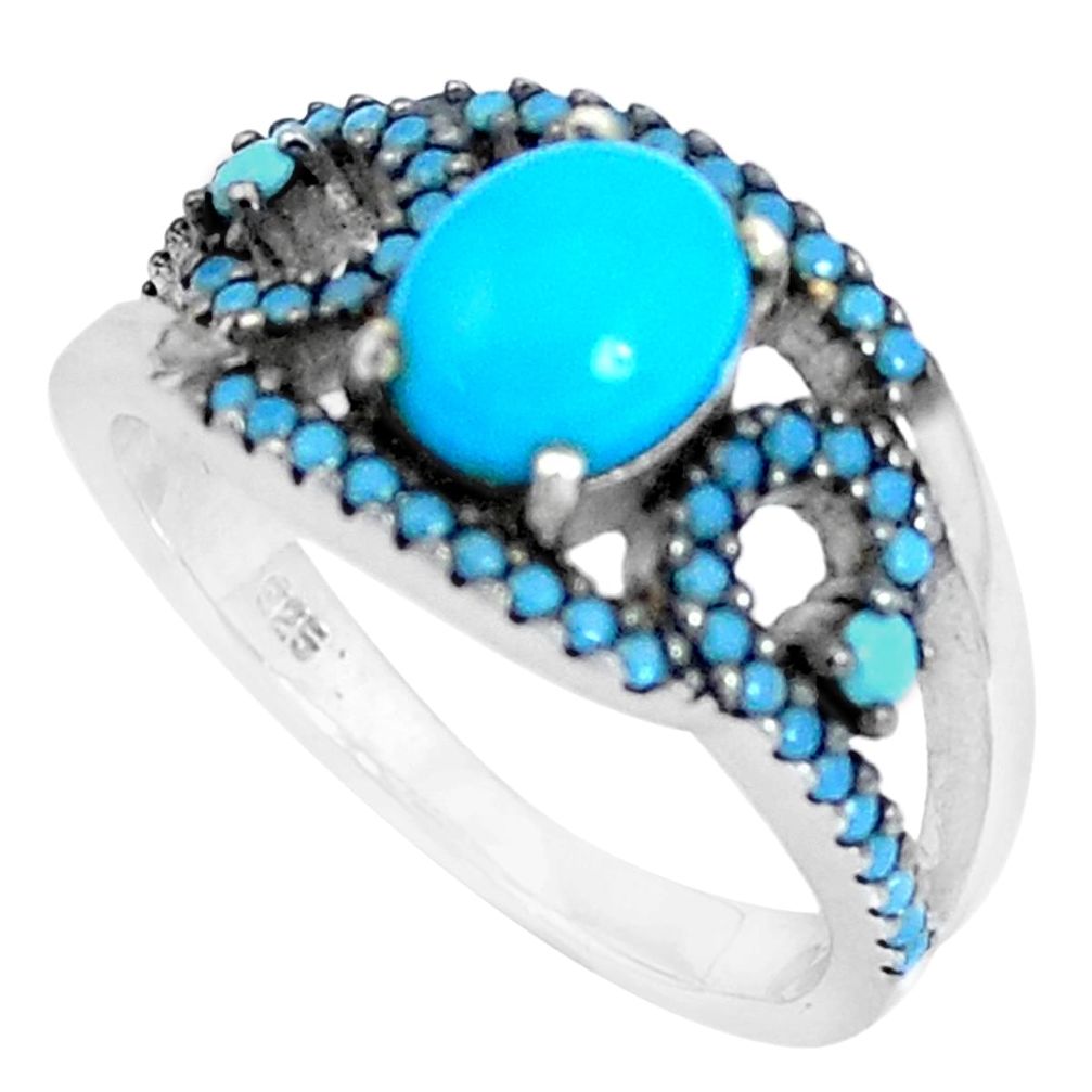 3.40cts blue sleeping beauty turquoise 925 sterling silver ring size 8.5 c1473