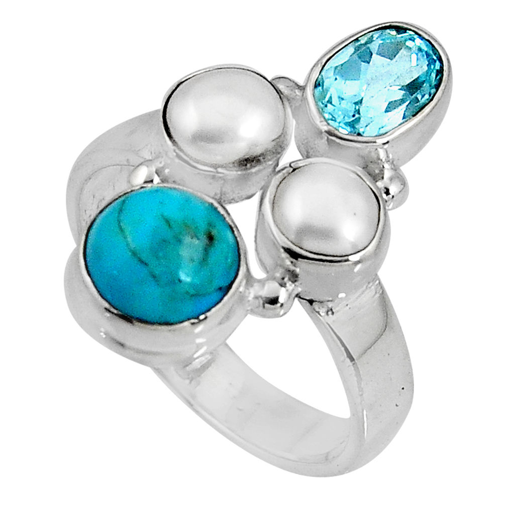 5.81cts blue sleeping beauty turquoise topaz 925 silver ring size 7.5 p90677