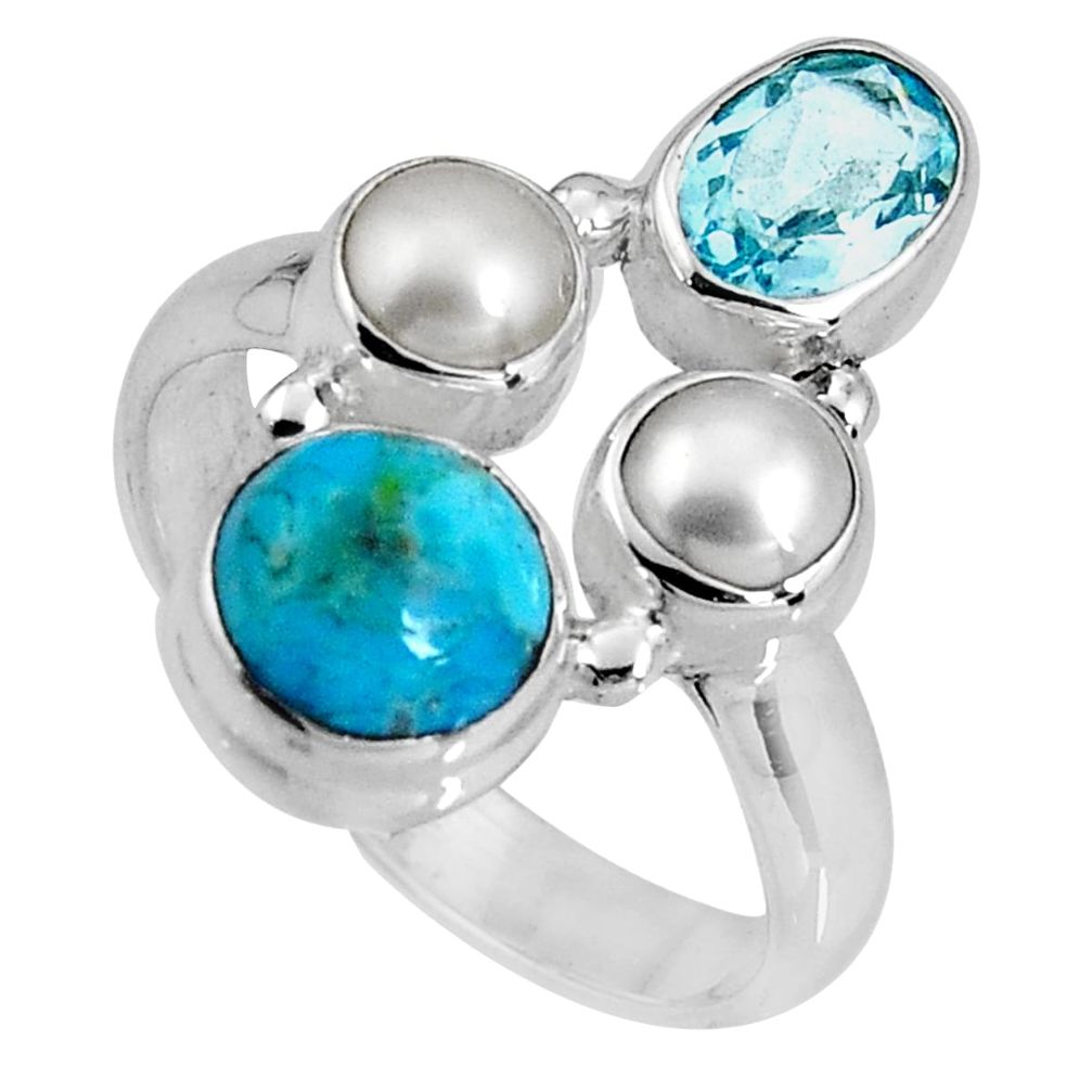 5.38cts blue sleeping beauty turquoise topaz 925 silver ring size 7.5 p90678