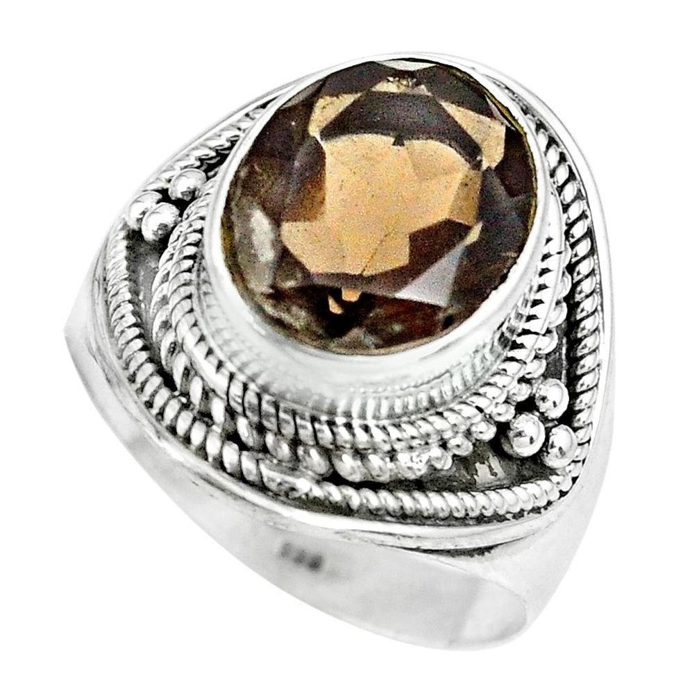 5.51cts brown smoky topaz 925 sterling silver solitaire ring size 8.5 p70237