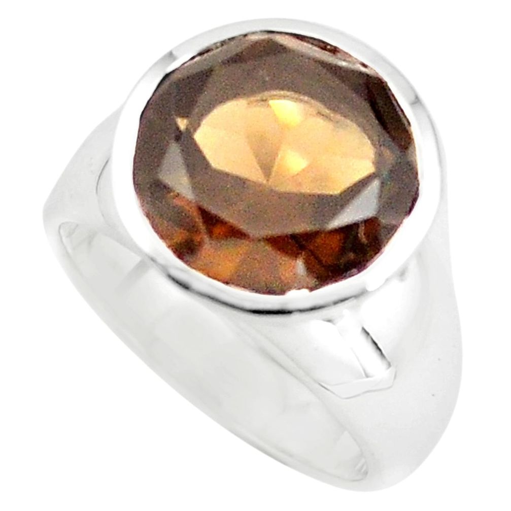 6.61cts brown smoky topaz 925 sterling silver solitaire ring size 6.5 p73238