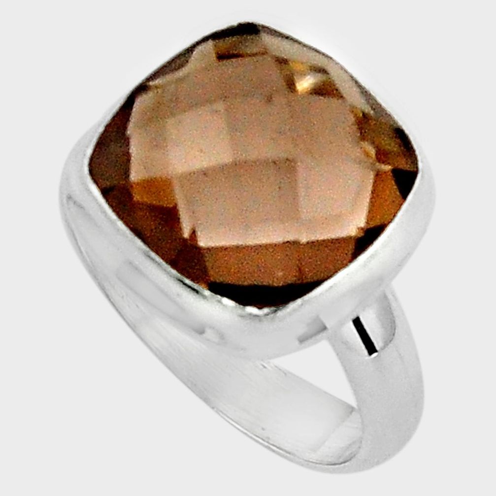 6.84cts brown smoky topaz 925 sterling silver solitaire ring size 7 p89921