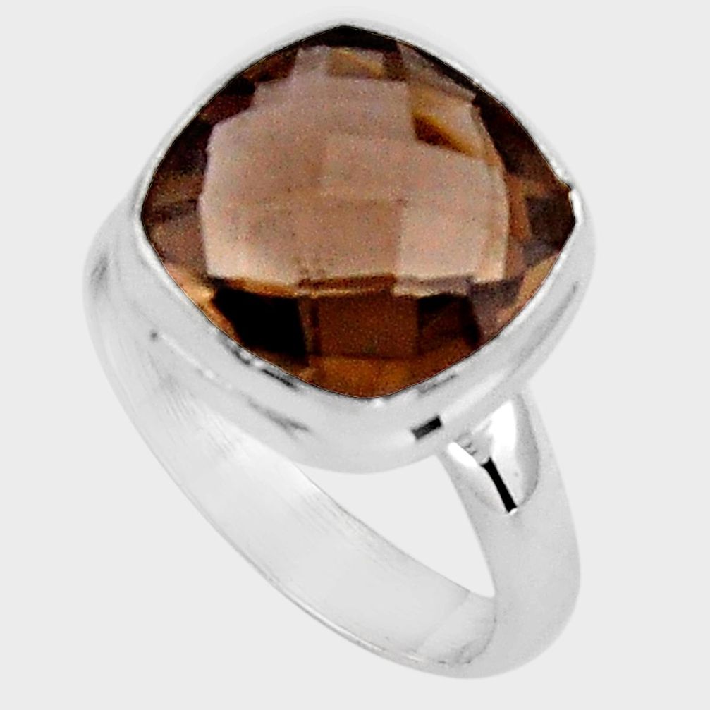6.82cts brown smoky topaz 925 sterling silver solitaire ring size 6 p89927