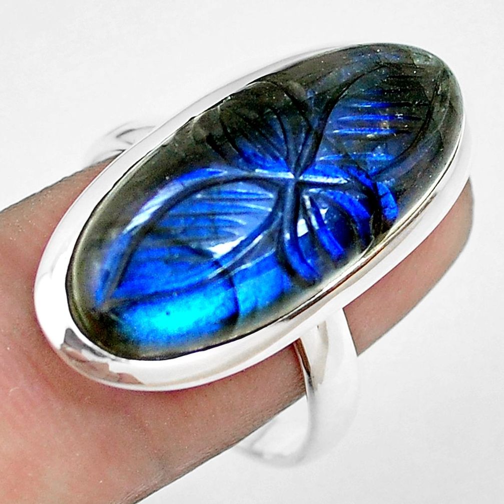 16.70cts carving natural labradorite 925 silver solitaire ring size 9 p54078