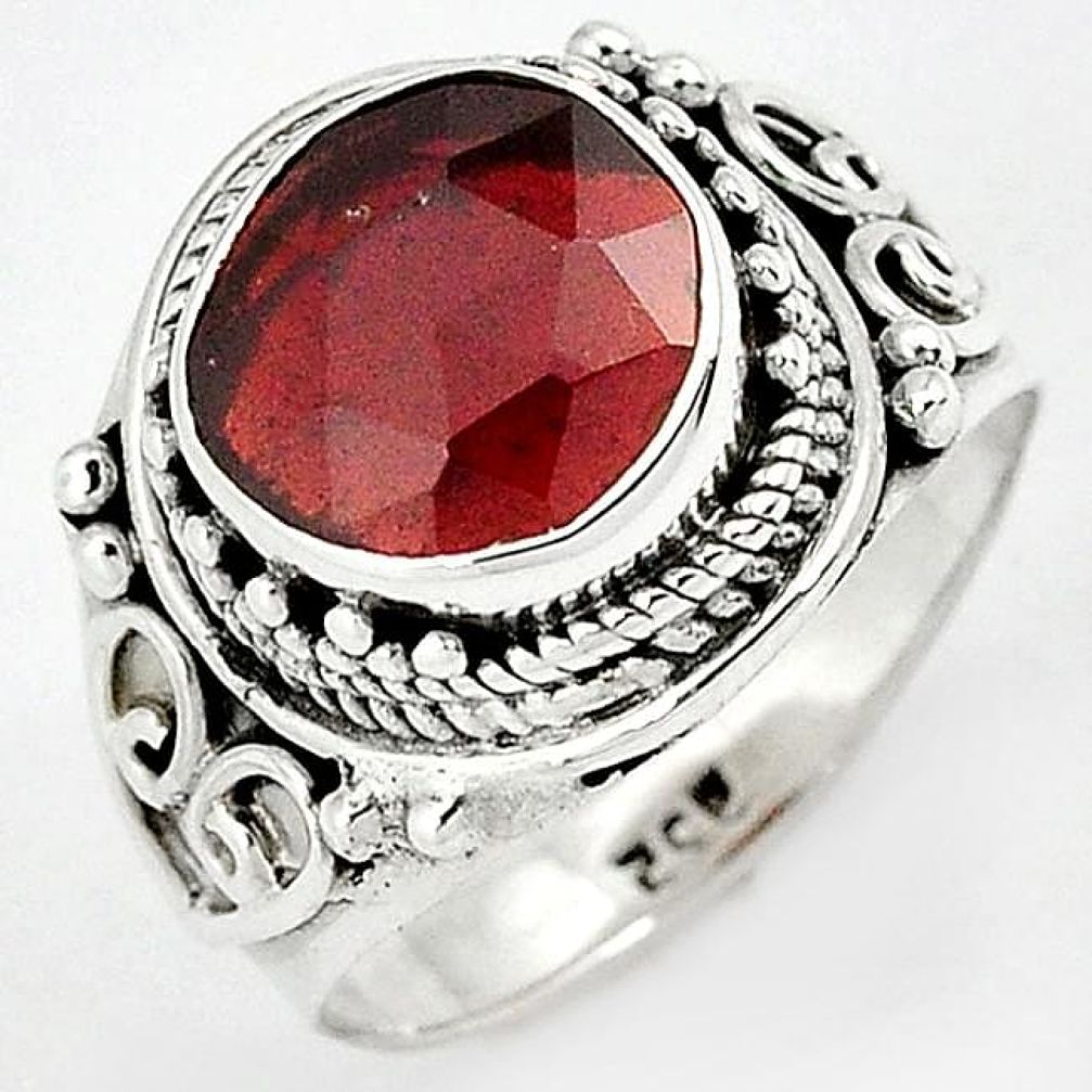 CHARMING 925 STERLING SILVER NATURAL RED RHODOLITE RING JEWELRY SIZE 7.5 H43563