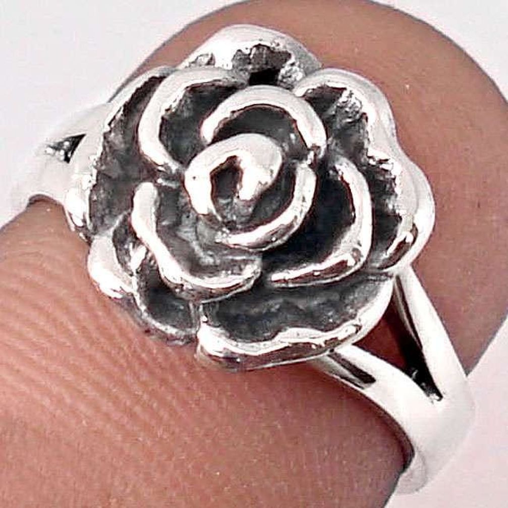 4.41gms CLASSIC 925 STERLING SILVER ROSE FLOWER RING JEWELRY SIZE 8 H9517