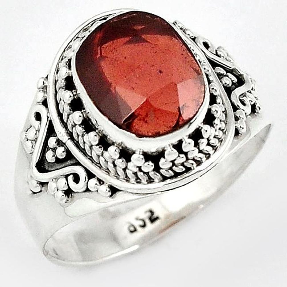 CLASSIC NATURAL RED RHODOLITE 925 STERLING SILVER SOLITAIRE RING SIZE 9.5 H43569