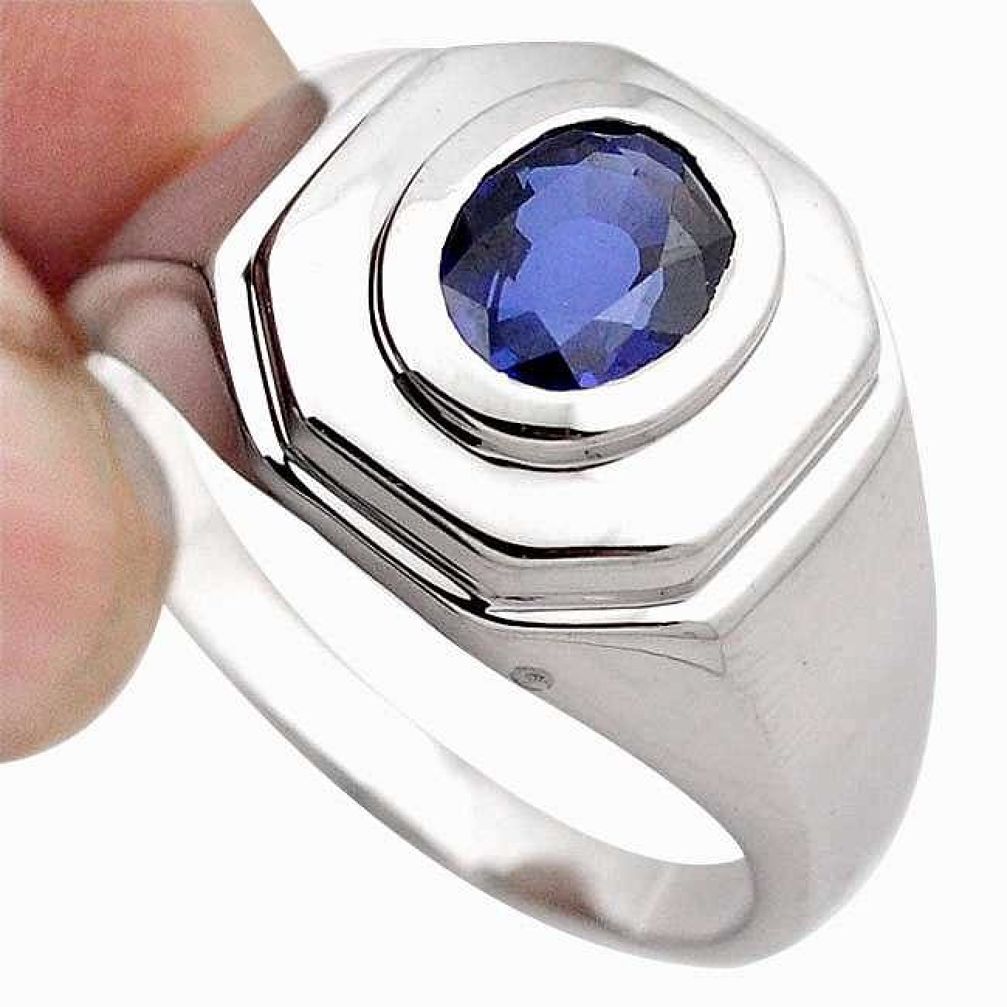 CLASSIC OVAL BLUE SAPPHIRE QUARTZ 925 STERLING SILVER MENS RING SIZE 15 H13281