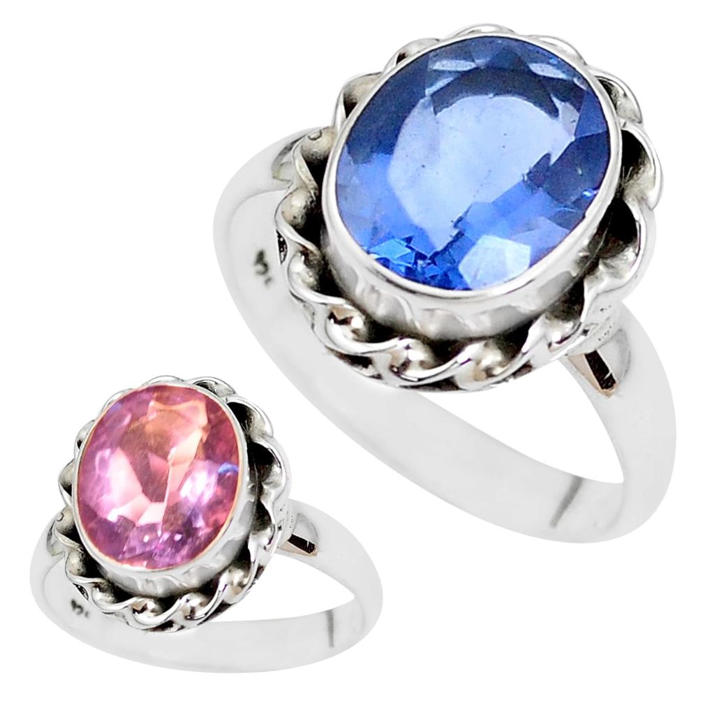 Color change faceted natural fluorite 925 silver solitaire ring size 7.5 p41689
