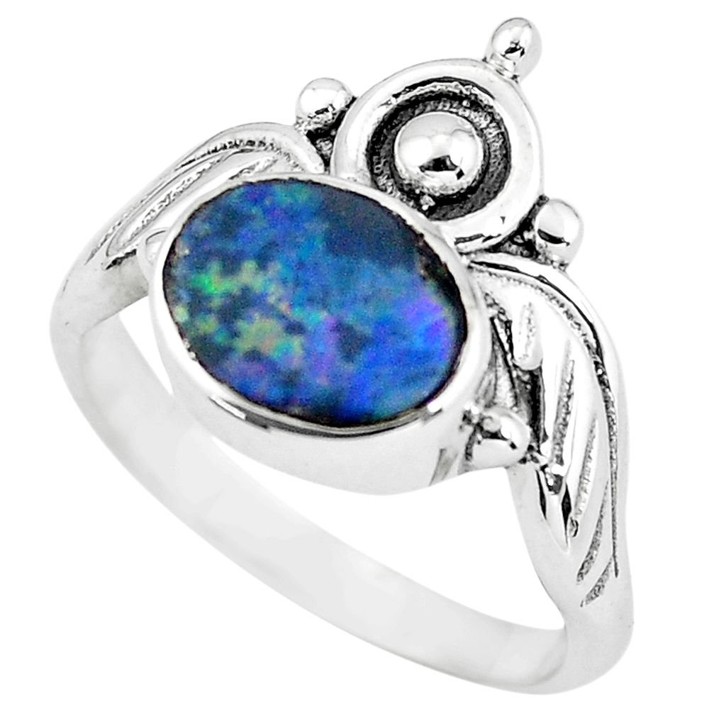 Crown natural doublet opal australian 925 silver solitaire ring size 6.5 p57813