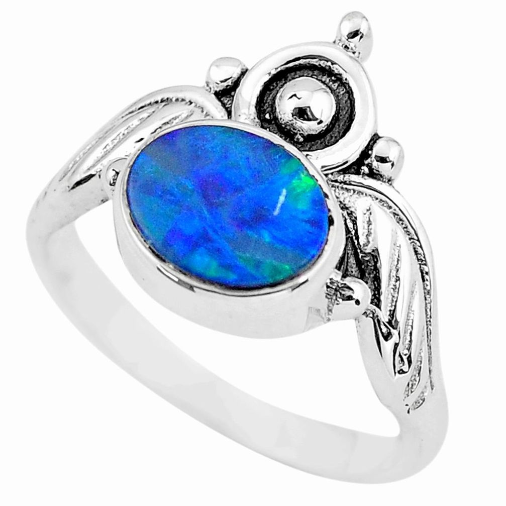 Crown natural doublet opal australian 925 silver solitaire ring size 8 p57819
