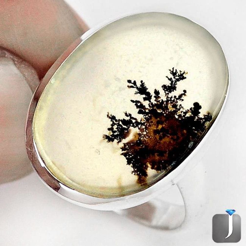 DAZZLING NATURAL SCENIC RUSSIAN DENDRITIC AGATE 925 SILVER RING SIZE 9 G28861