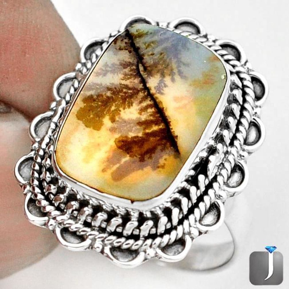 DAZZLING NATURAL SCENIC RUSSIAN DENDRITIC AGATE 925 SILVER RING SIZE 8 G28868