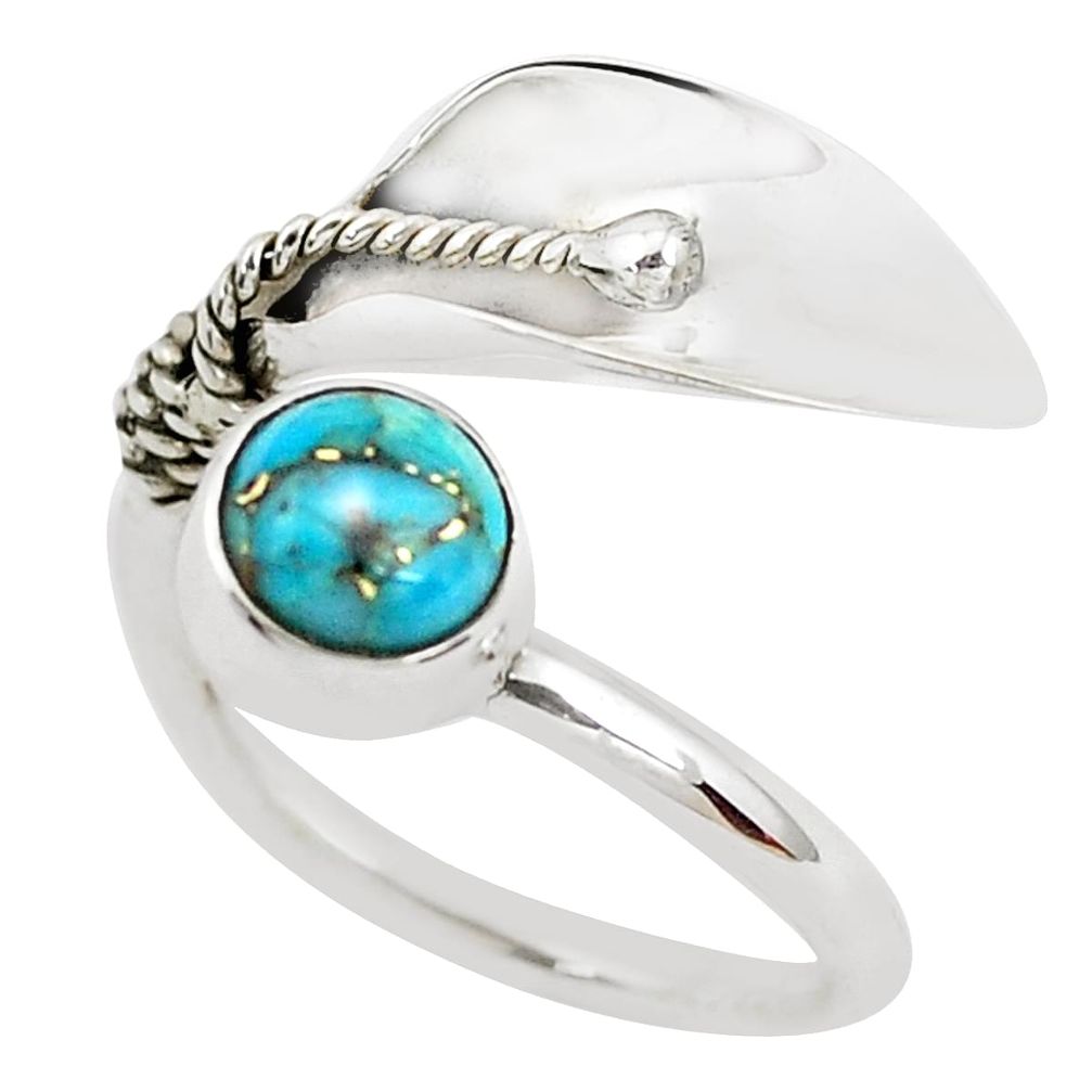 1.48cts deltoid leaf blue copper turquoise silver adjustable ring size 7 p40284