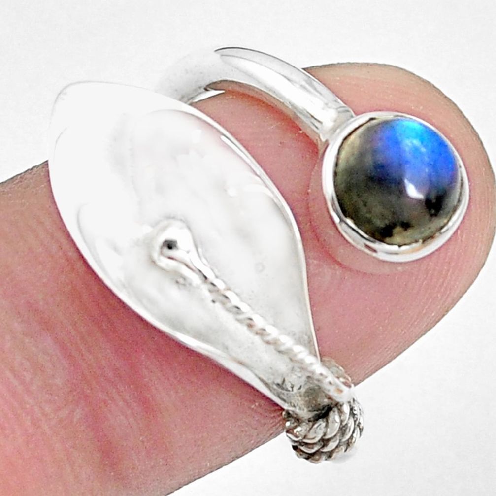 Deltoid leaf natural blue labradorite 925 silver adjustable ring size 7 p40299