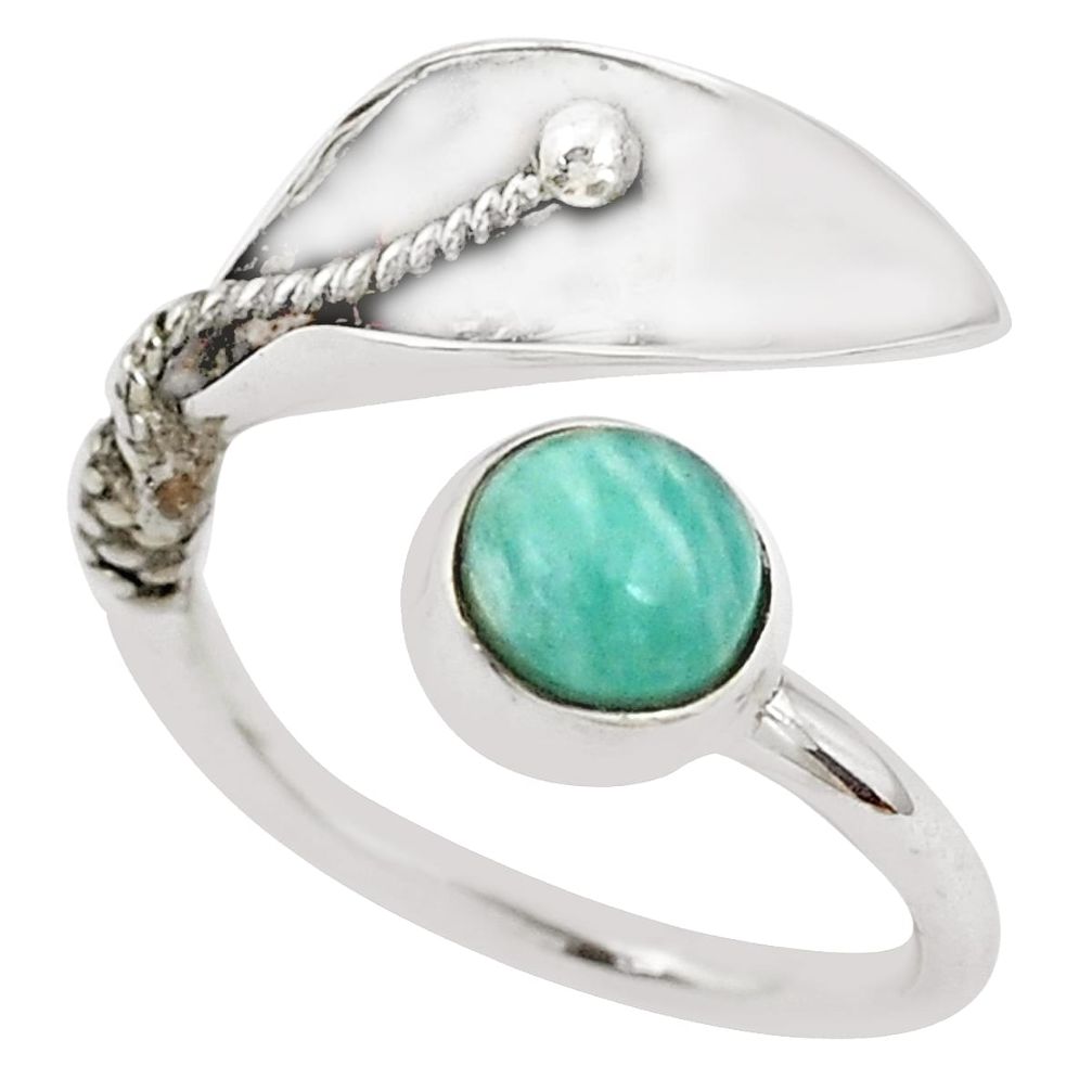 Deltoid leaf natural peruvian amazonite silver adjustable ring size 6.5 p40282