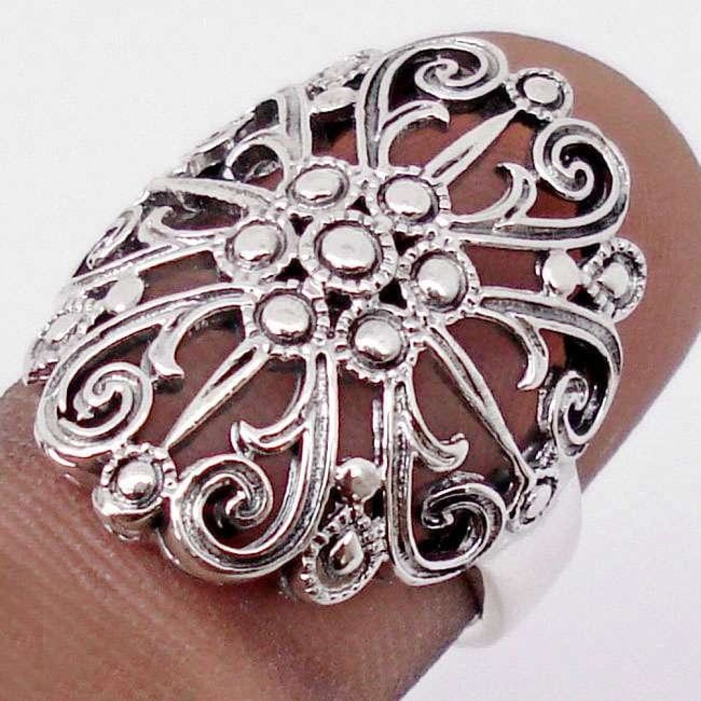 5.02gms ELEGANT 925 SILVER FILIGREE SCROLLWORK FLORAL DESIGN RING SIZE 9 H9510