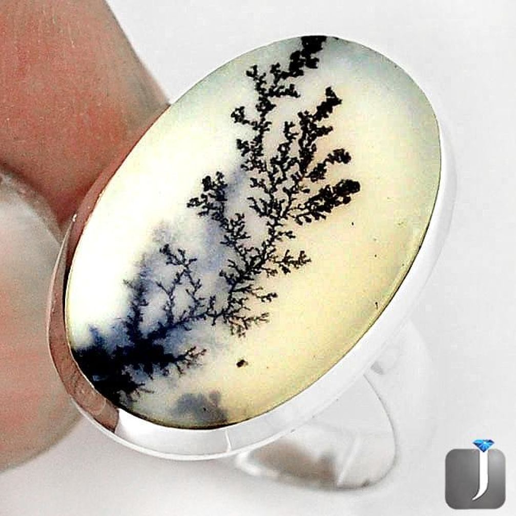 ELEGANT NATURAL SCENIC RUSSIAN DENDRITIC AGATE 925 SILVER RING SIZE 8 G28865