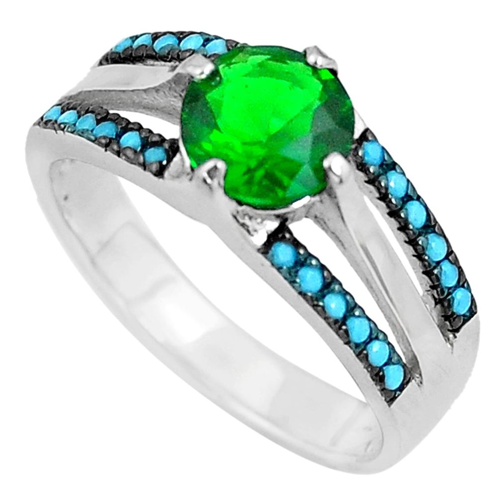 2.97cts emerald (lab) sleeping beauty turquoise 925 silver ring size 7.5 c1494