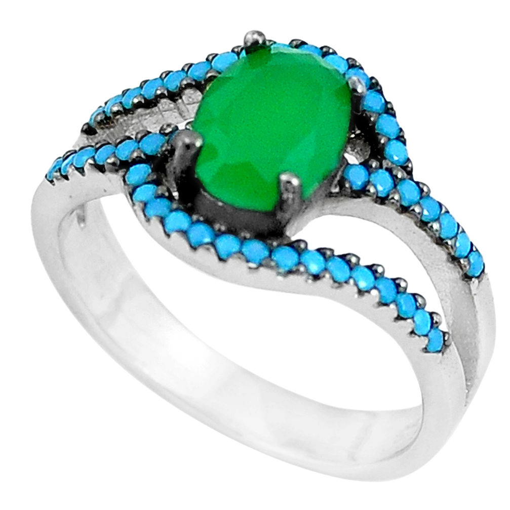 3.32cts emerald (lab) sleeping beauty turquoise 925 silver ring size 6.5 c1550