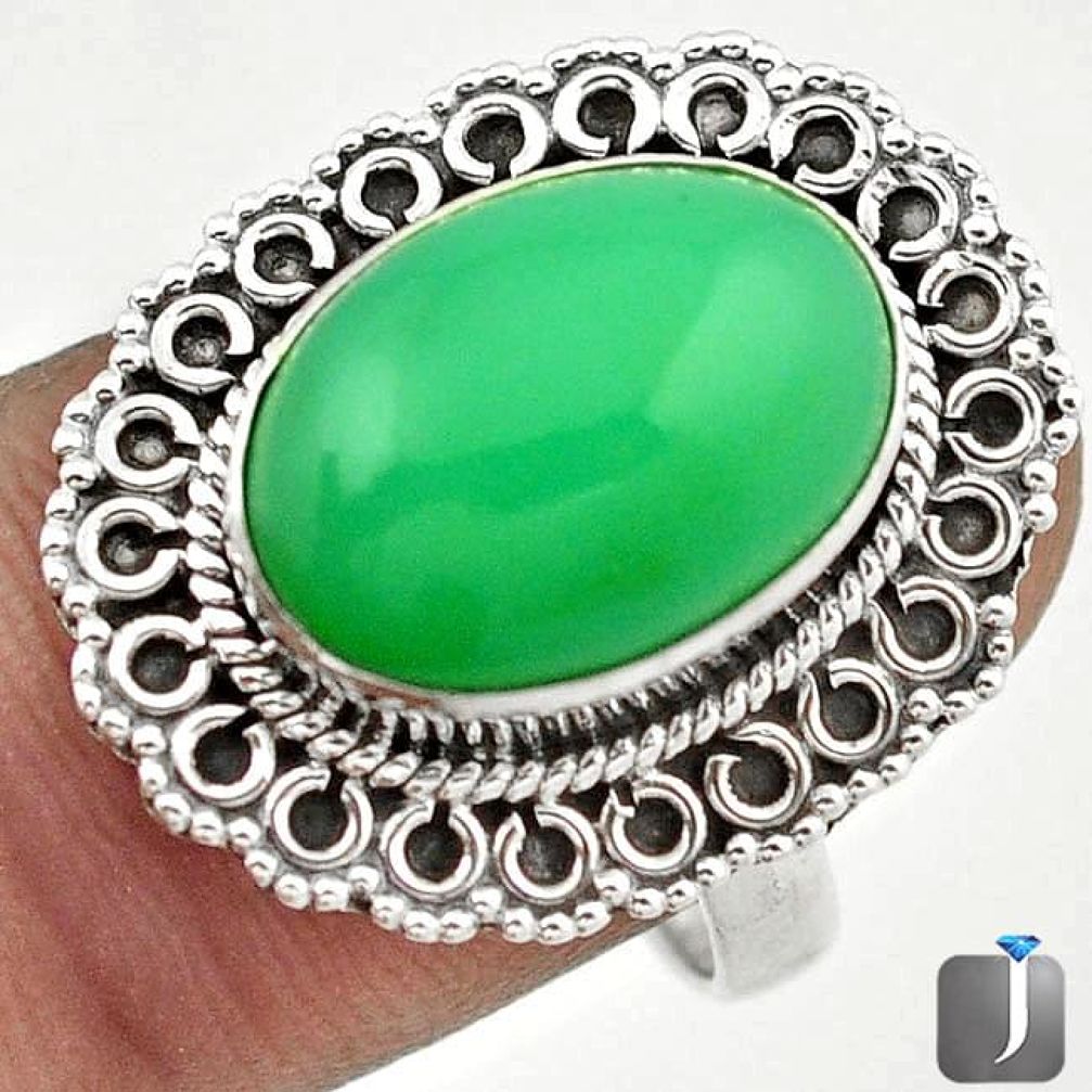 EXOTIC NATURAL GREEN CHRYSOPRASE 925 STERLING SILVER RING JEWELRY SIZE 8 G53911