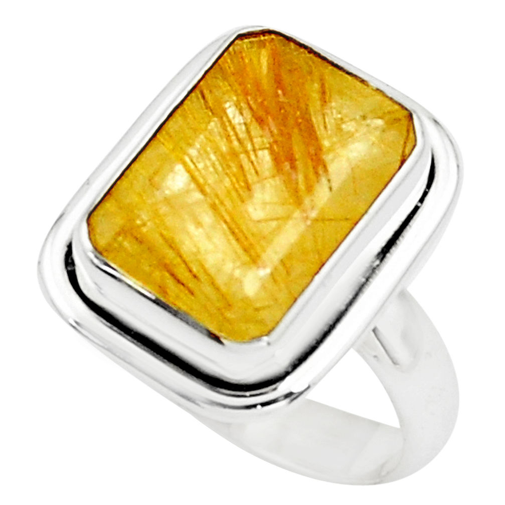 8.27cts faceted golden rutile 925 silver solitaire ring jewelry size 8.5 p76521