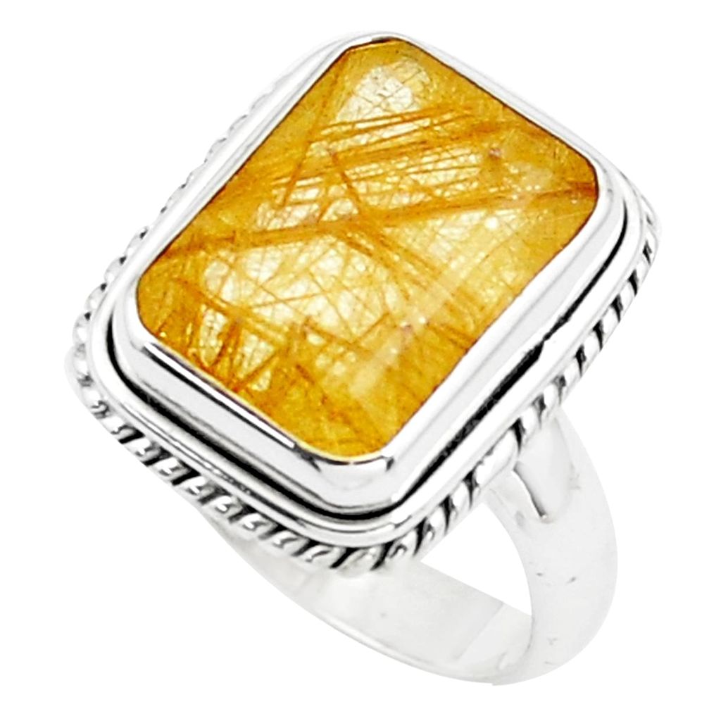 8.03cts faceted golden rutile 925 silver solitaire ring jewelry size 7.5 p76525
