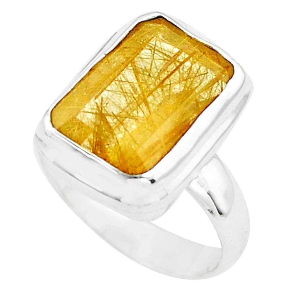 7.13cts faceted golden rutile 925 silver solitaire ring jewelry size 6.5 p76529