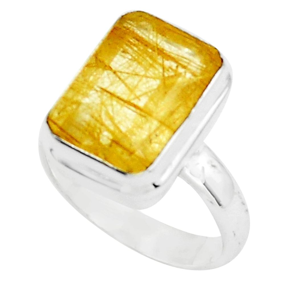 7.36cts faceted golden rutile 925 silver solitaire ring jewelry size 8 p76530