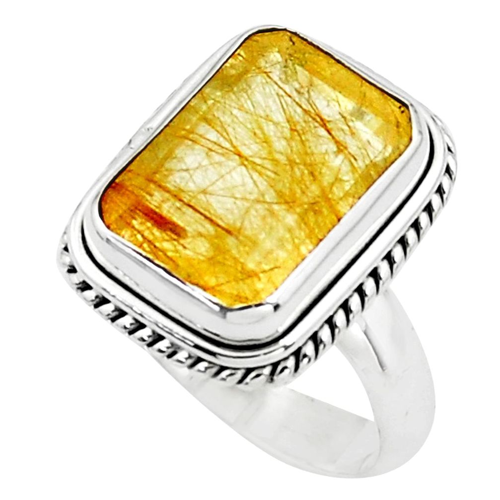 7.02cts faceted golden rutile 925 silver solitaire ring jewelry size 7 p76535